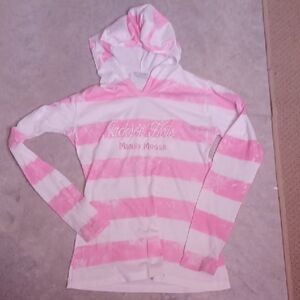 Pink and White Striped Hooded Sweatshirt